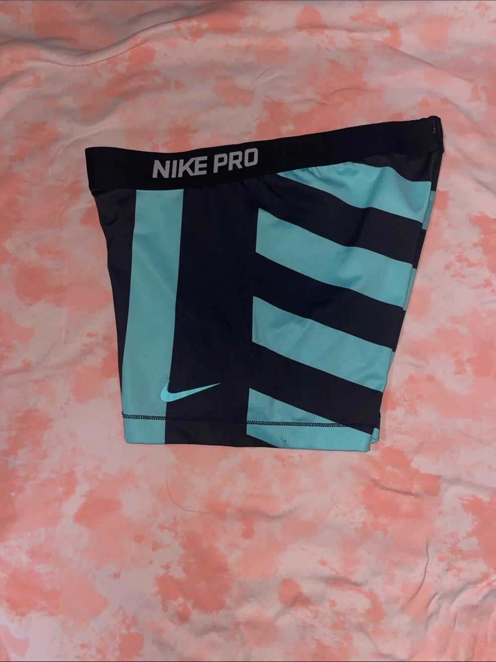 Nike Black and Teal Striped Dri-Fit Pro Compression Shorts